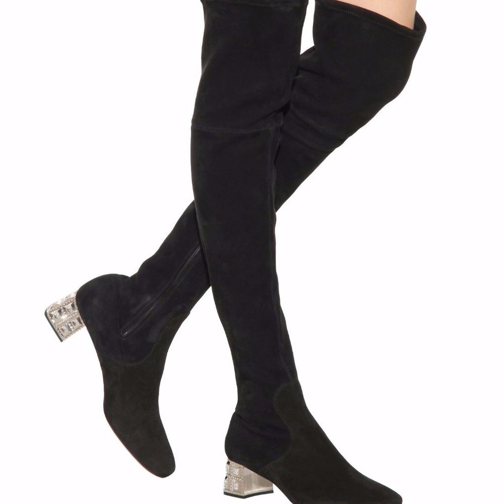 Miu Miu Crystal Embellished Heel Suede OTK BOOTS